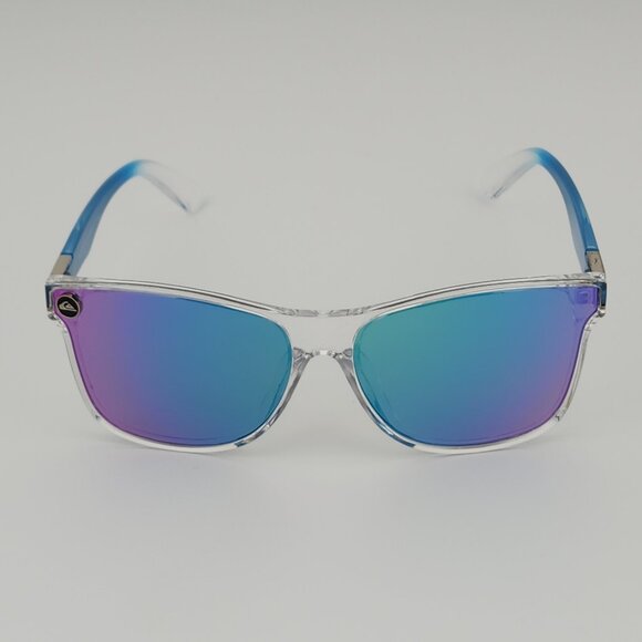 Quiksilver Round Flat Lens Sunglasses Clear Frame Blue Arms Blue-Mirror Lens - Picture 4 of 12